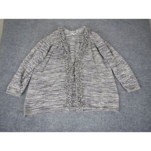 Liz Claiborne Marled Gray Cardigan Sweater Plus Size 2X Fringe Open Front Cotton